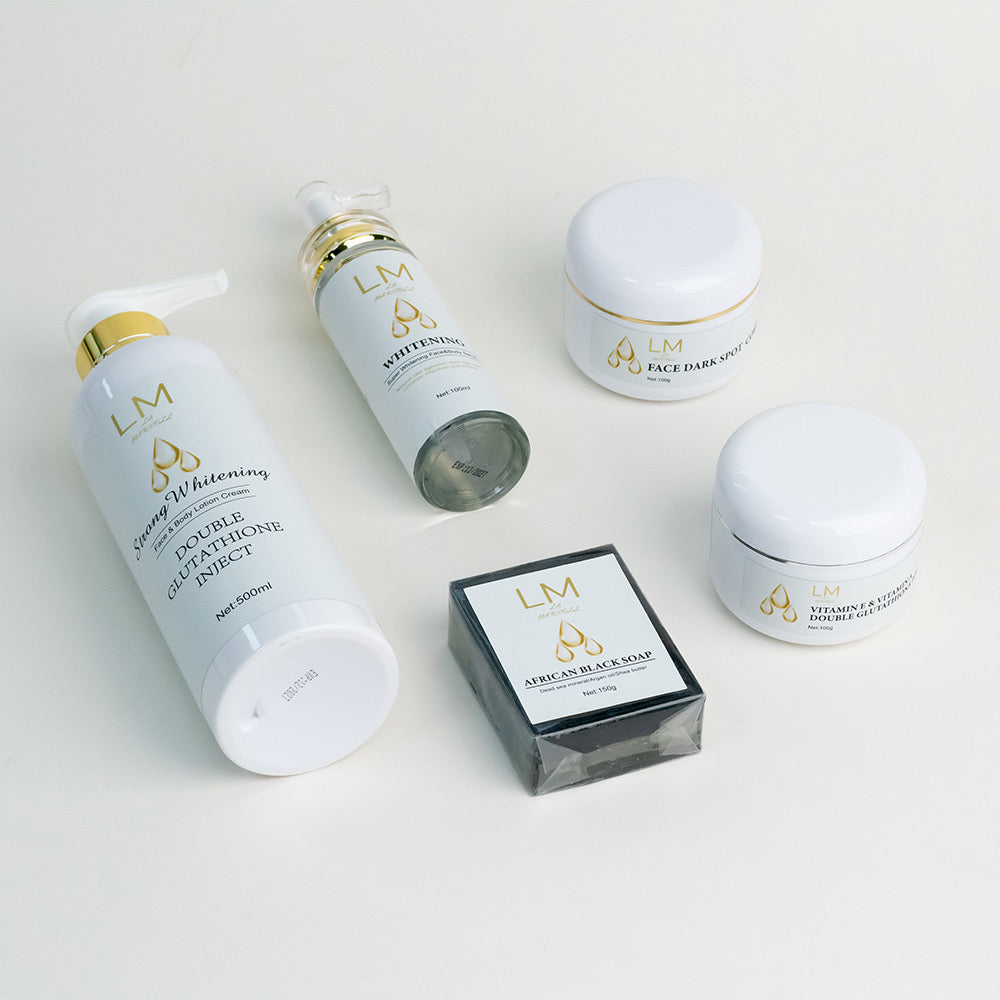 African black soap and whitening skincare products by La Maricell.