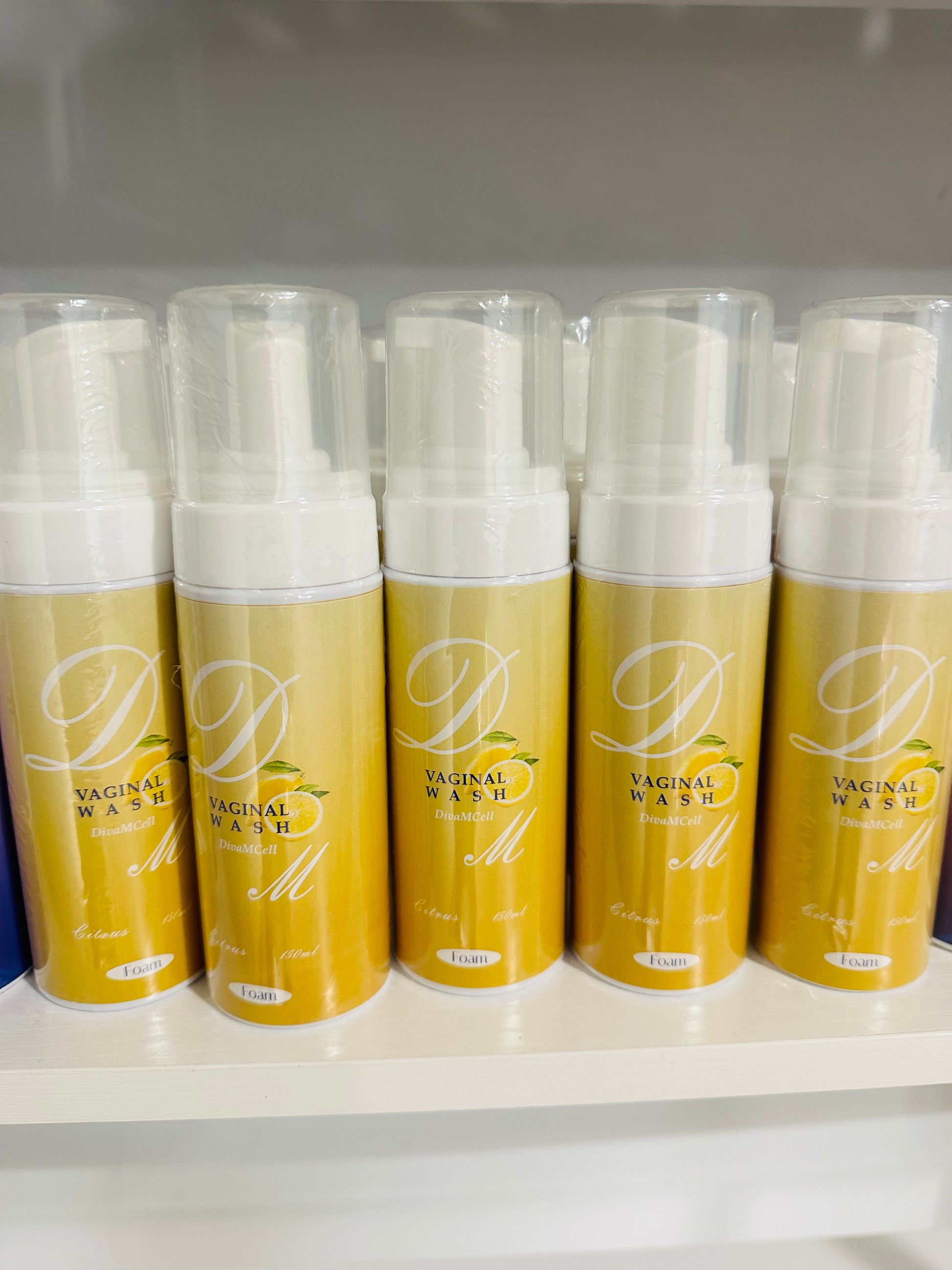 La Maricell feminine wash foam citrus variant arranged neatly.