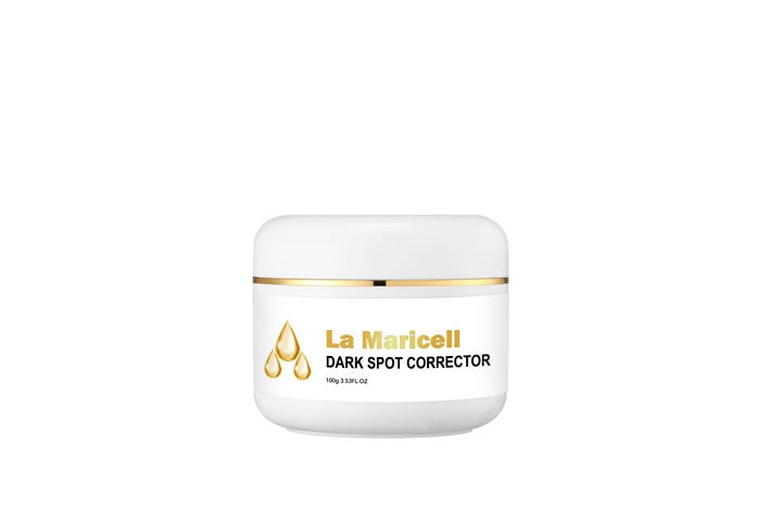La Maricell dark spot corrector cream in a white skincare jar.