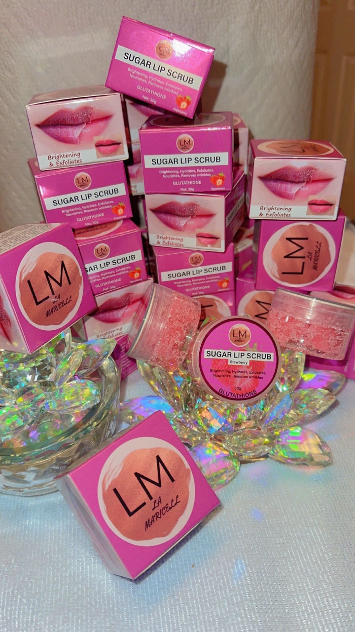 La Maricell glutathione lip scrub for gentle exfoliation and lip care.