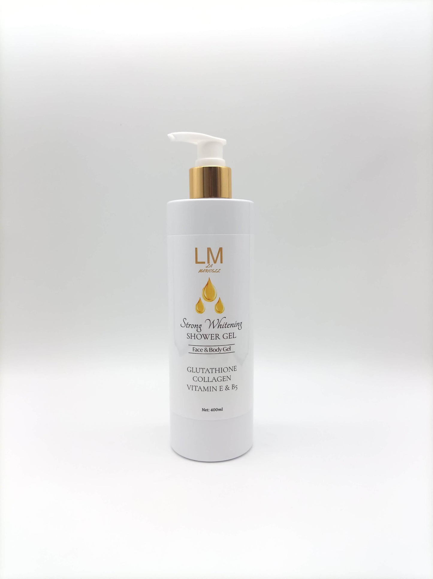 La Maricell strong whitening shower gel bottle on white background.