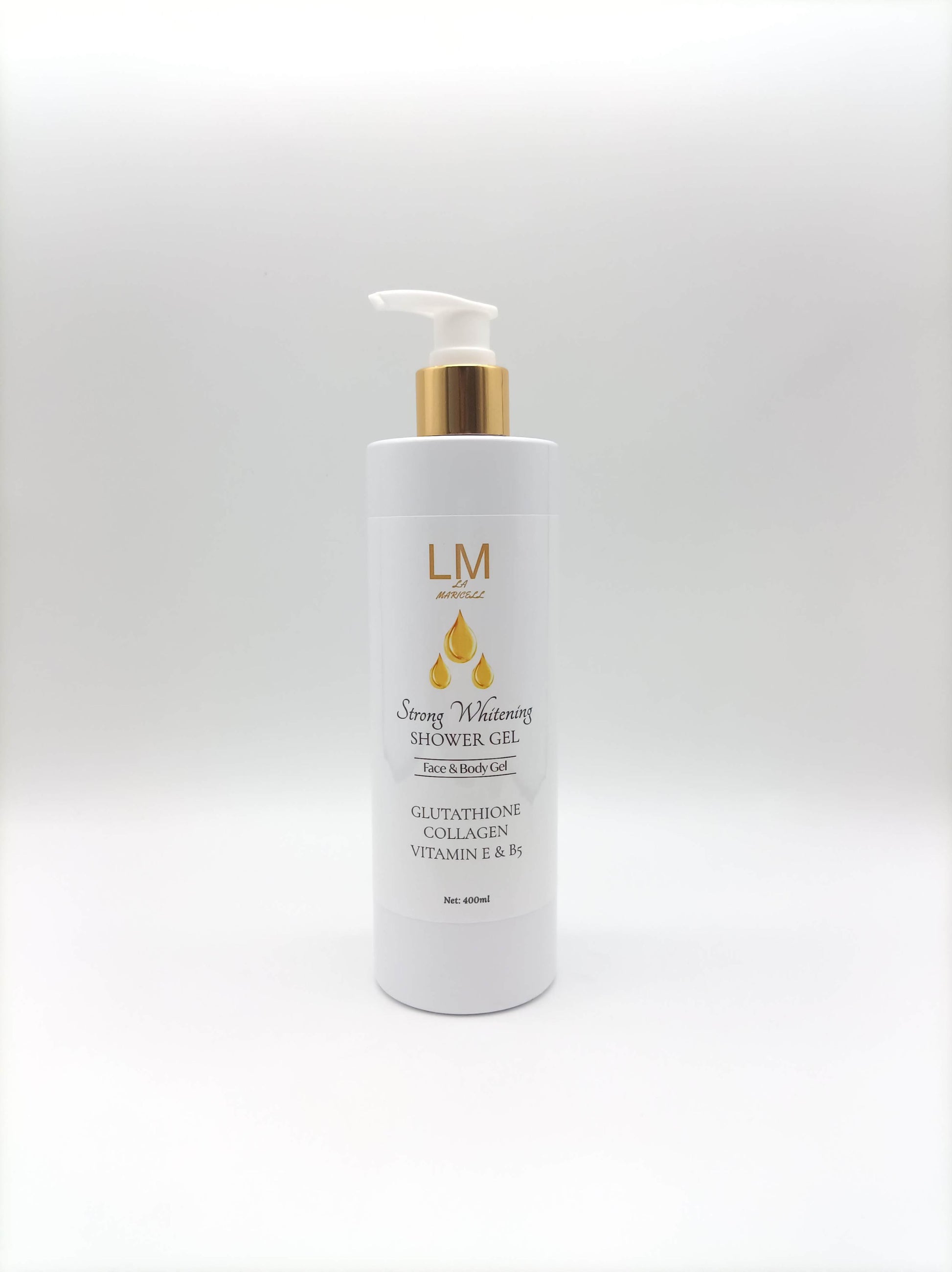 La Maricell strong whitening shower gel bottle on white background.